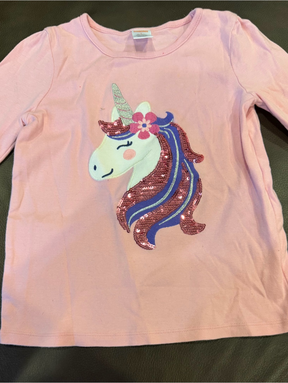 Gymboree Pink Unicorn Sequin Long Sleeve Top